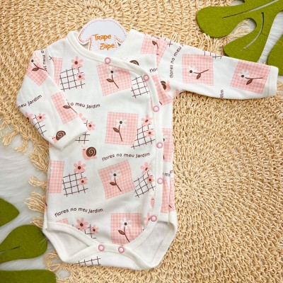 Body Kimono M/L Flores no Meu Jardim - Off White e Rose